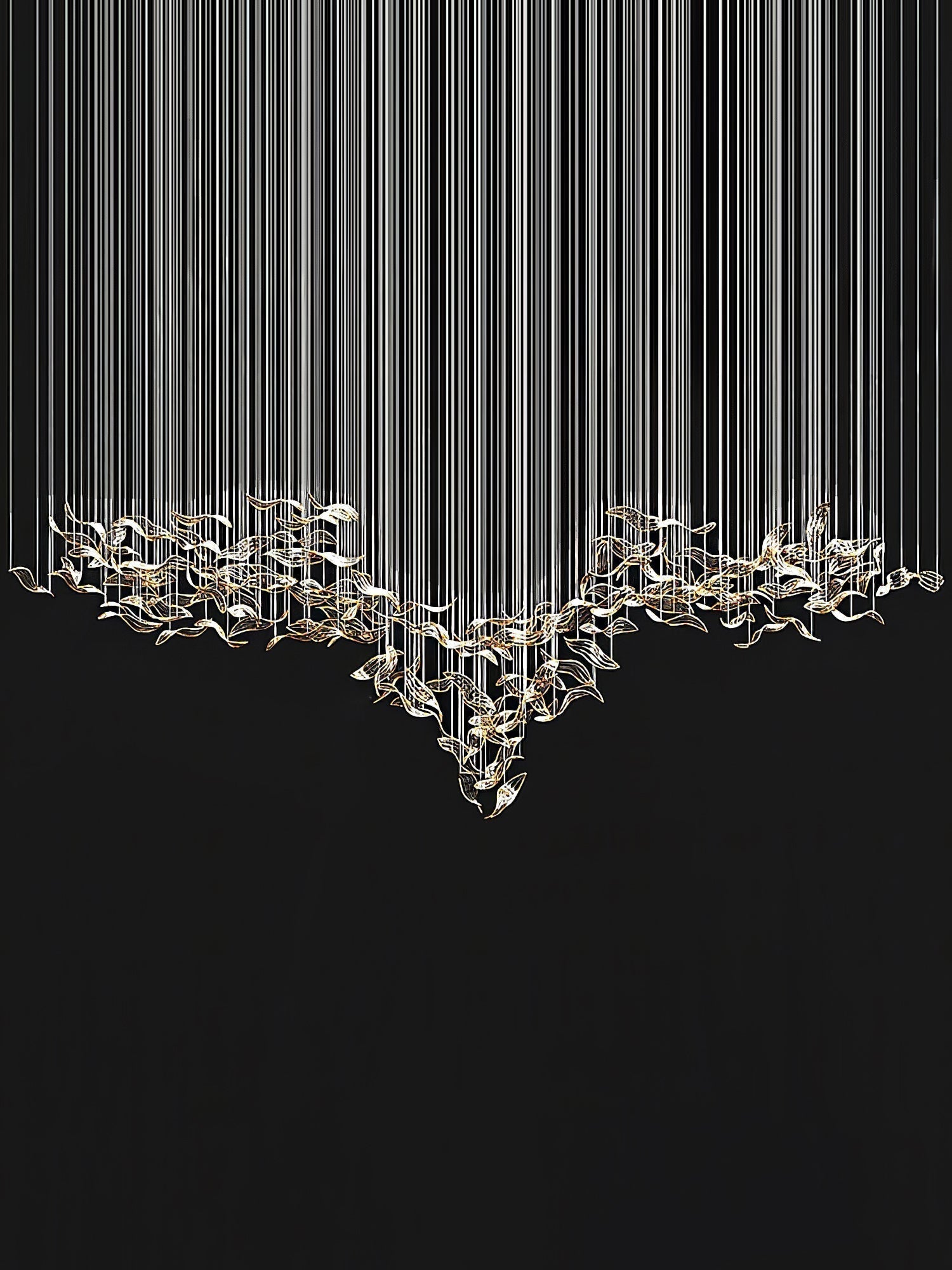 Fluttering Leaves Nature Inspired Large LED Chandelier with Amber Glass for Hotels and Living Rooms