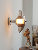 Flying Saucer Amber Glass Wall Sconce Modern Chrome Plug In Lighting