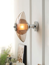 Flying Saucer Amber Glass Wall Sconce Modern Chrome Plug In Lighting