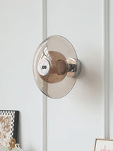 Flying Saucer Amber Glass Wall Sconce Modern Chrome Plug In Lighting