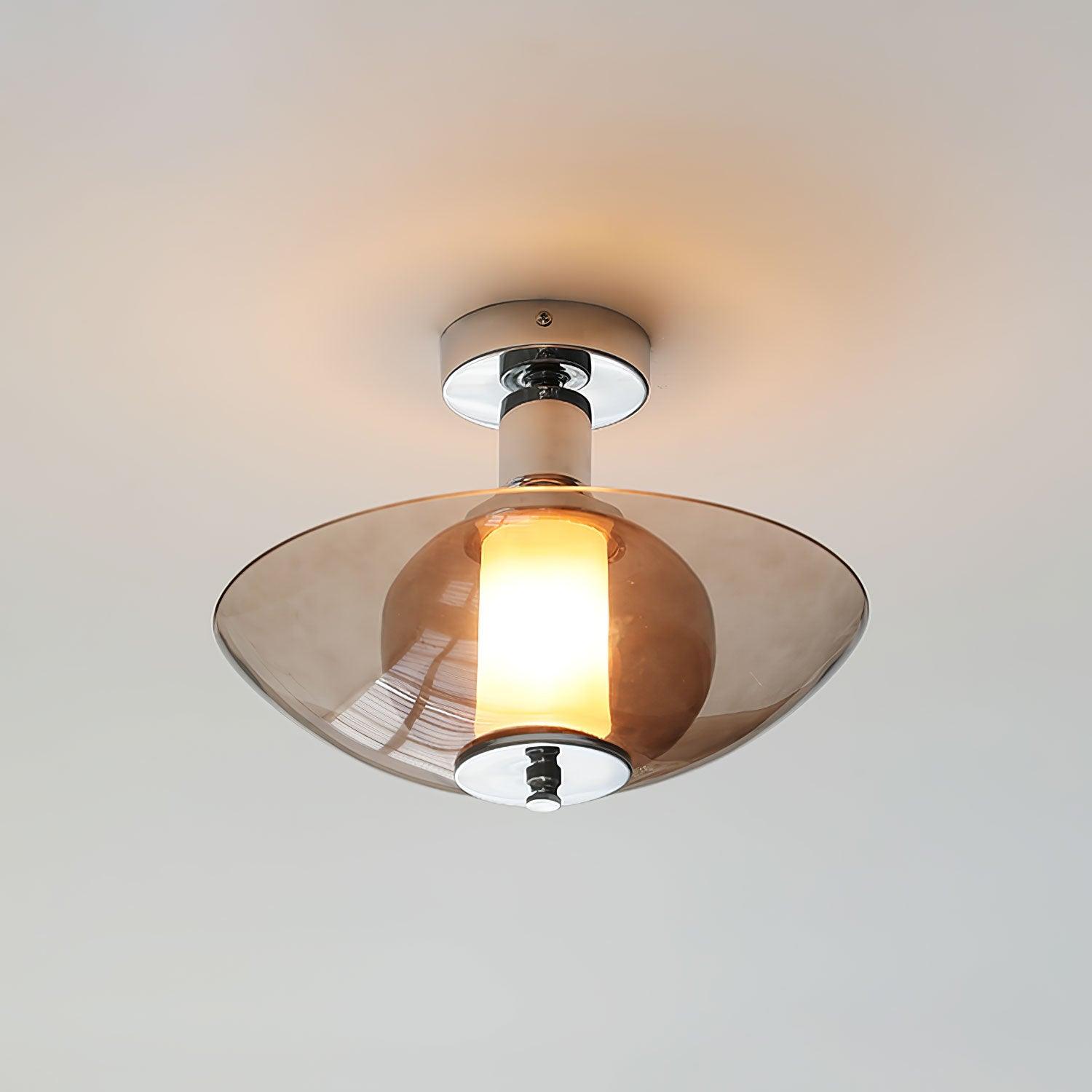 Flying Saucer Amber Glass Wall Sconce Modern Chrome Plug In Lighting