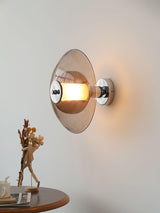 Flying Saucer Amber Glass Wall Sconce Modern Chrome Plug In Lighting