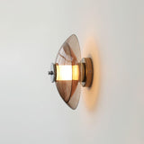 Flying Saucer Amber Glass Wall Sconce Modern Chrome Plug In Lighting