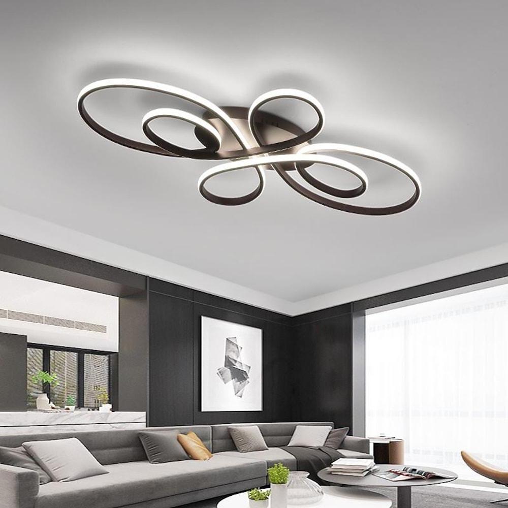 Modern Artistic Curved LED Ceiling Light Dimmable Flush Mount Chandelier for Living Room