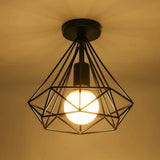 Vintage Geometric Black Metal Cage Flush Mount LED Ceiling Light for Hallways and Kitchens