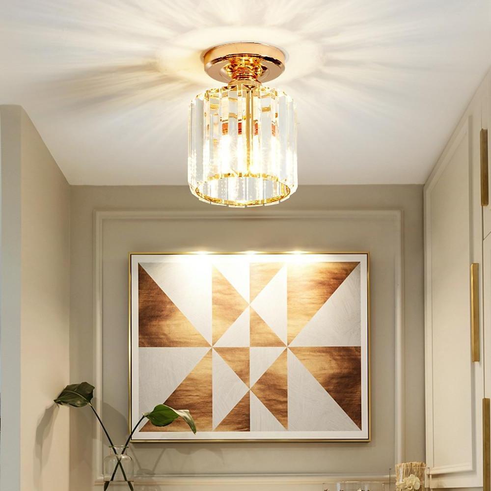 Modern Crystal LED Flush Mount Ceiling Light Industrial Metal Lamp for Hallway