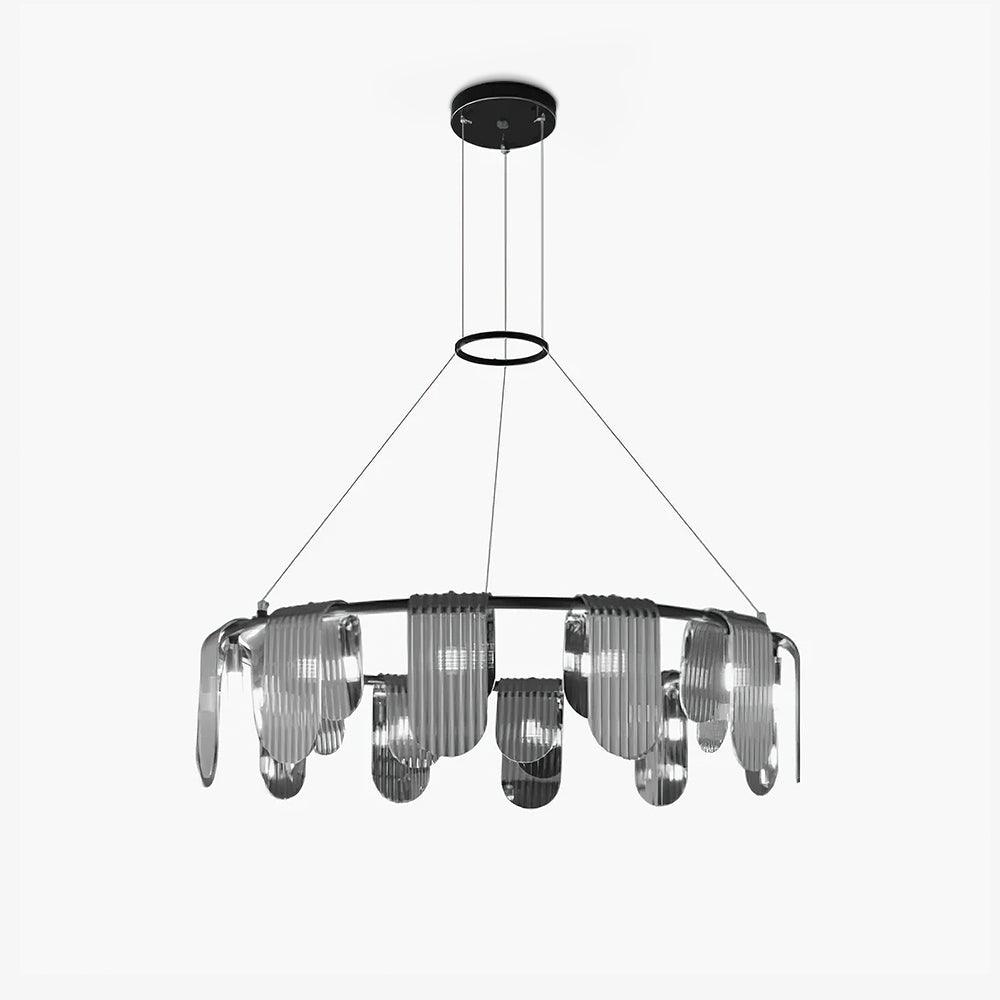 Folioles Modern Brass Gasolier Chandelier with Smoke Gray Glass Shades for Elegant Interiors