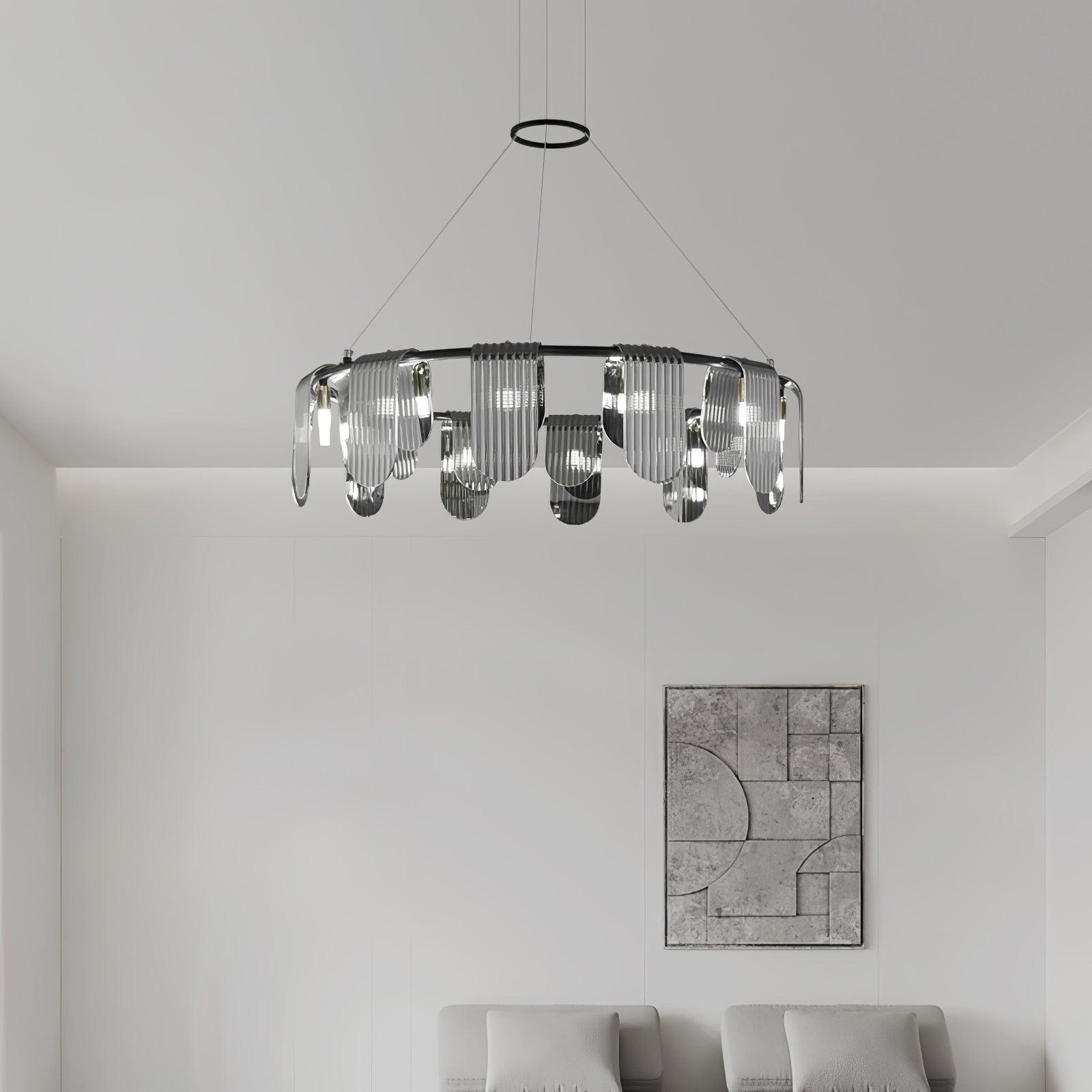 Folioles Modern Brass Gasolier Chandelier with Smoke Gray Glass Shades for Elegant Interiors