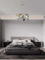 Folioles Modern Brass Gasolier Chandelier with Smoke Gray Glass Shades for Elegant Interiors