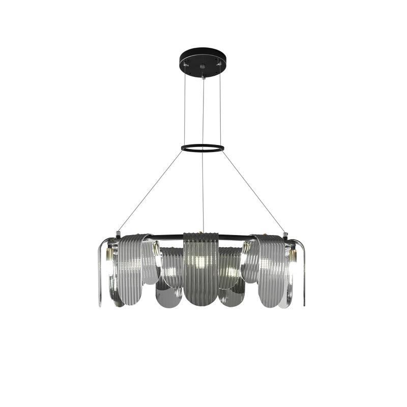 Folioles Modern Brass Gasolier Chandelier with Smoke Gray Glass Shades for Elegant Interiors