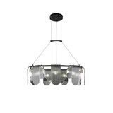 Folioles Modern Brass Gasolier Chandelier with Smoke Gray Glass Shades for Elegant Interiors