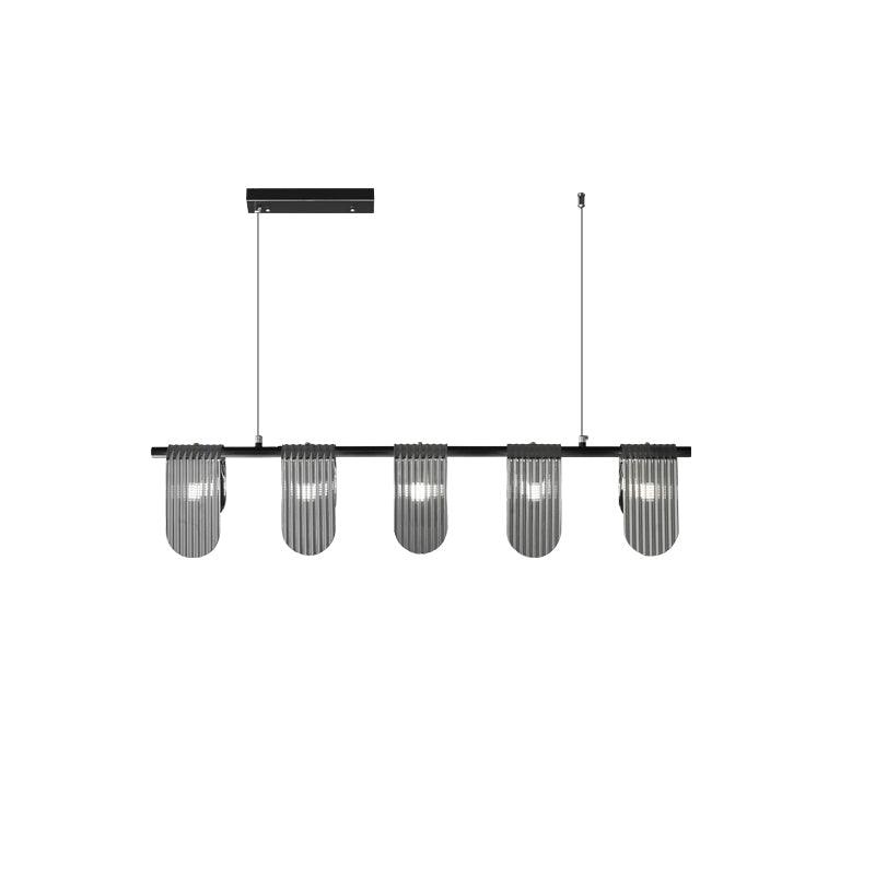 Folioles Modern Brass Gasolier Chandelier with Smoke Gray Glass Shades for Elegant Interiors
