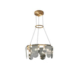 Folioles Modern Brass Gasolier Chandelier with Smoke Gray Glass Shades for Elegant Interiors