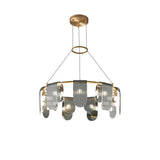 Folioles Modern Brass Gasolier Chandelier with Smoke Gray Glass Shades for Elegant Interiors