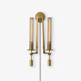 French Classic Brass Wall Sconce with Clear Ribbed Glass and Plug In Cord for Bedroom