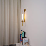 French Classic Brass Wall Sconce with Clear Ribbed Glass and Plug In Cord for Bedroom