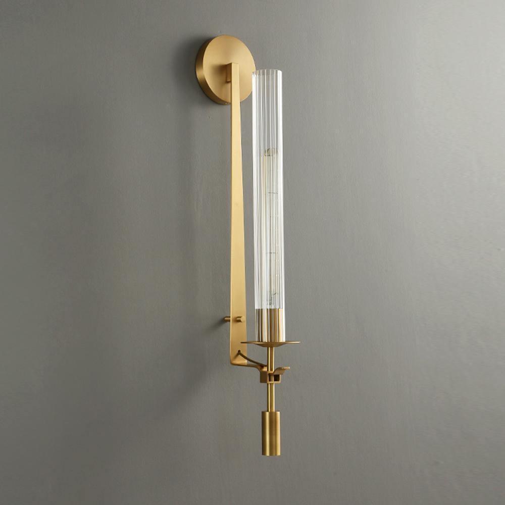 French Classic Brass Wall Sconce with Clear Ribbed Glass and Plug In Cord for Bedroom
