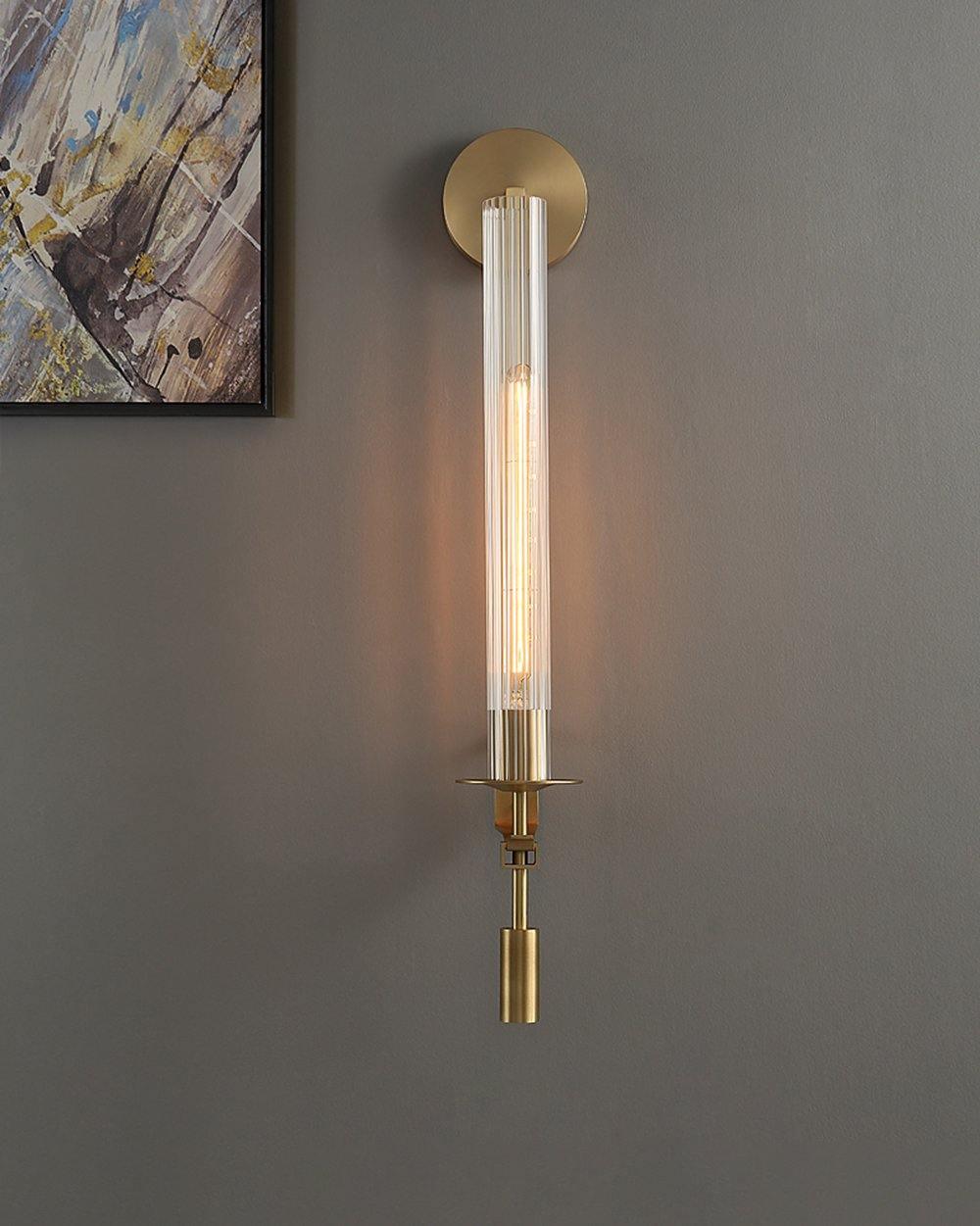 French Classic Brass Wall Sconce with Clear Ribbed Glass and Plug In Cord for Bedroom