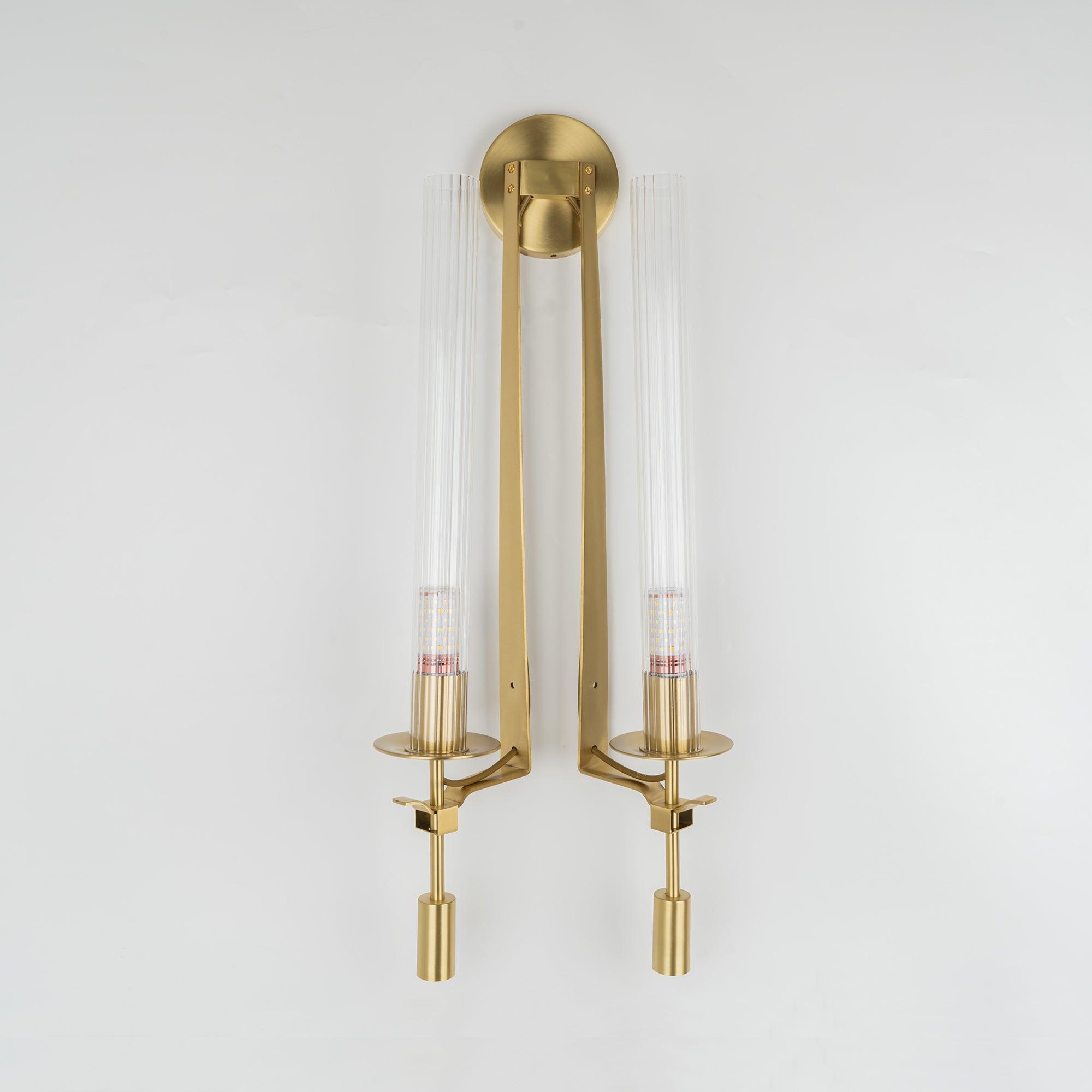 French Classic Brass Wall Sconce with Clear Ribbed Glass and Plug In Cord for Bedroom