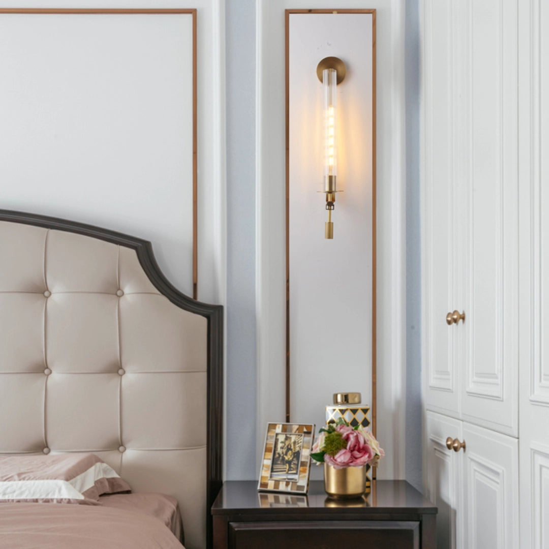 French Classic Brass Wall Sconce with Clear Ribbed Glass and Plug In Cord for Bedroom