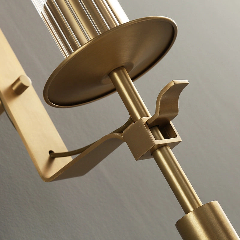 French Classic Brass Wall Sconce with Clear Ribbed Glass and Plug In Cord for Bedroom