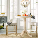 French Country Antique White Wood and Metal Lantern Chandelier 6 Light Pendant