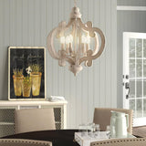 French Country Antique White Wood and Metal Lantern Chandelier 6 Light Pendant