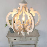 French Country Antique White Wood and Metal Lantern Chandelier 6 Light Pendant