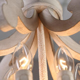 French Country Antique White Wood and Metal Lantern Chandelier 6 Light Pendant