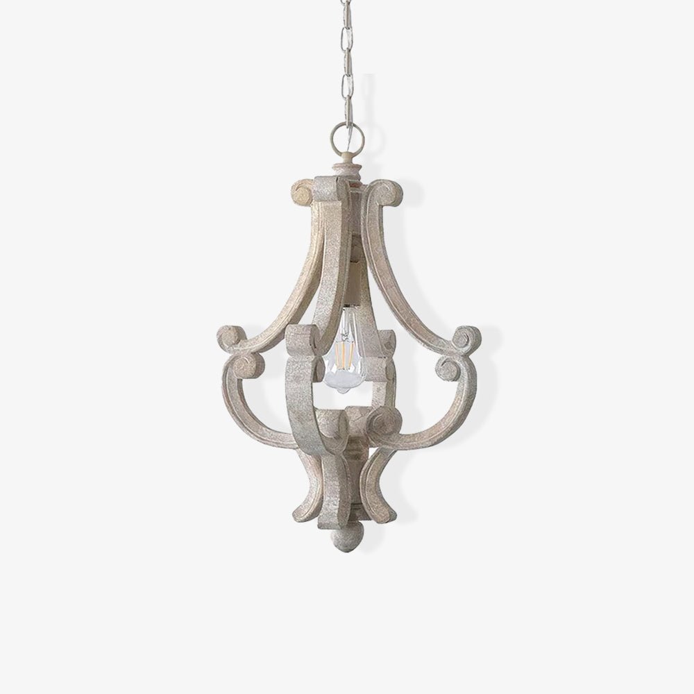 French Country Style Lantern Chandelier Wood Metal Pendant Light for Dining Room Entryway