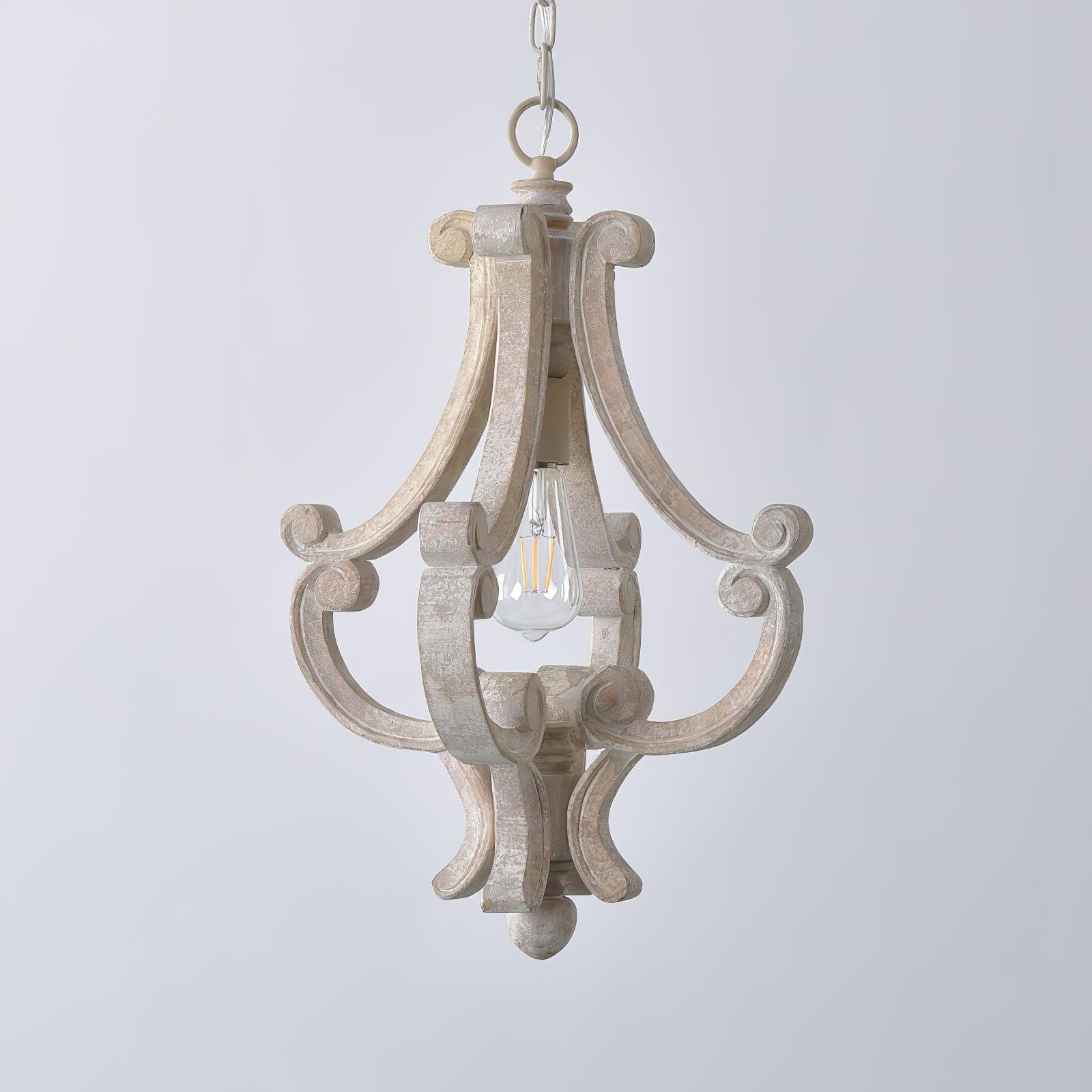 French Country Style Lantern Chandelier Wood Metal Pendant Light for Dining Room Entryway