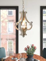 French Country Style Lantern Chandelier Wood Metal Pendant Light for Dining Room Entryway