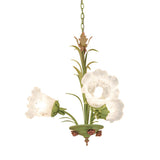 French Pastoral Green Leaf Chandelier with Lily of the Valley Frosted Glass Flower Shades
