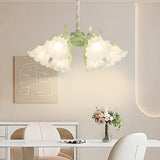 French Style 6 Head Floral Chandelier Green and White Glass Leaf Ceiling Light with 3 Step Dimming
