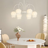 French Style 6 Light Bell Orchid Glass Chandelier with 3 Color Dimming Pendant Light