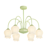French Style 6 Light Bell Orchid Glass Chandelier with 3 Color Dimming Pendant Light
