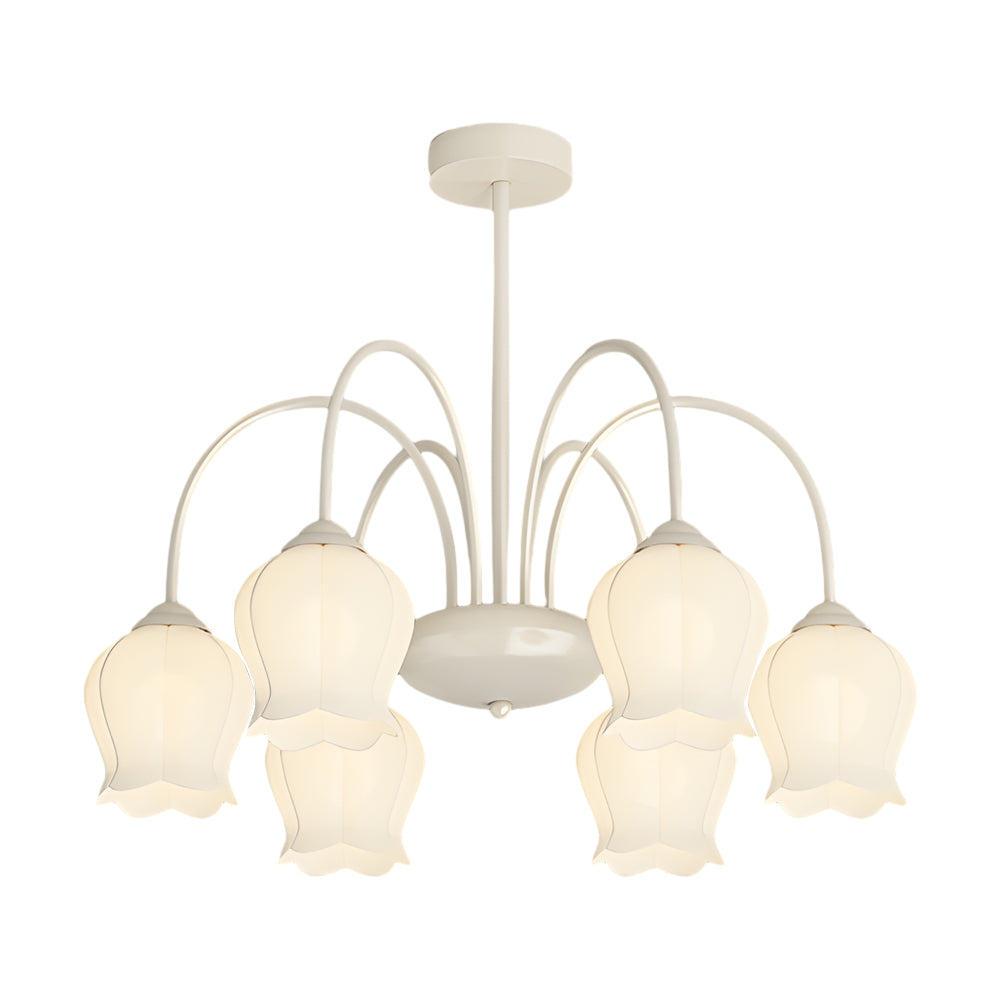 French Style 6 Light Bell Orchid Glass Chandelier with 3 Color Dimming Pendant Light