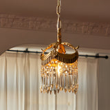 French Style Copper Crystal Pendant Light Three Color Dimming Hanging Lamp for Bedroom
