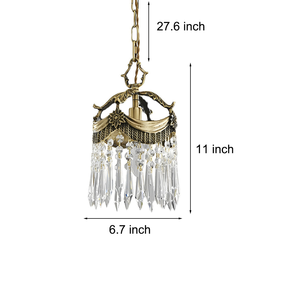 French Style Copper Crystal Pendant Light Three Color Dimming Hanging Lamp for Bedroom
