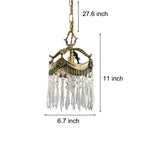 French Style Copper Crystal Pendant Light Three Color Dimming Hanging Lamp for Bedroom