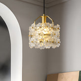 French Style Floral Glass Pendant Light with Copper Body and 3 Color Dimming for Bedroom