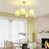 French Style Retro Green Chandelier with Pleated Fabric Shades Pastoral Hanging Ceiling Light