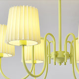 French Style Retro Green Chandelier with Pleated Fabric Shades Pastoral Hanging Ceiling Light