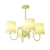 French Style Retro Green Chandelier with Pleated Fabric Shades Pastoral Hanging Ceiling Light