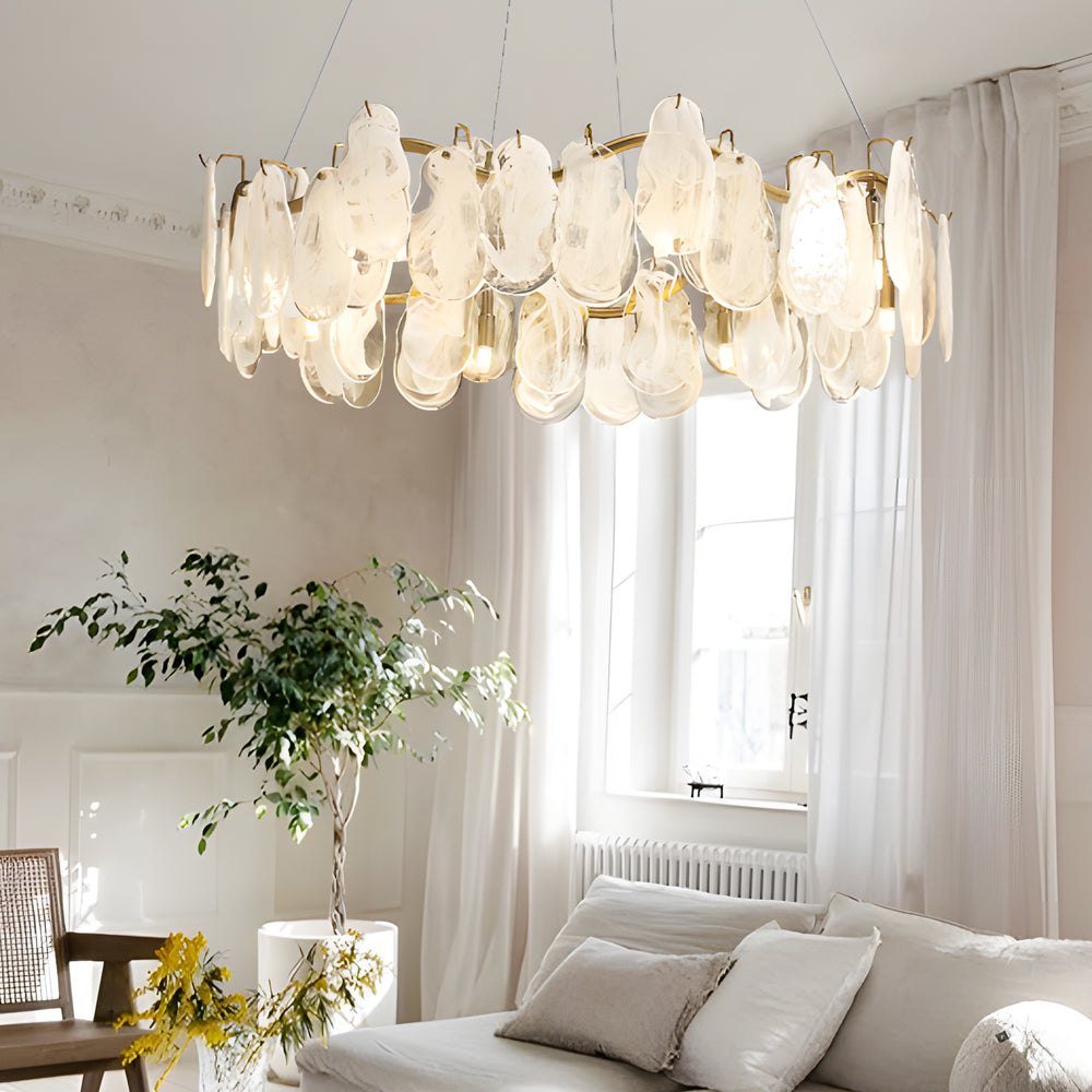 French Style Round Wave Glass Cloud Chandelier 3 Step Dimming Luxury Pendant Ceiling Lighting