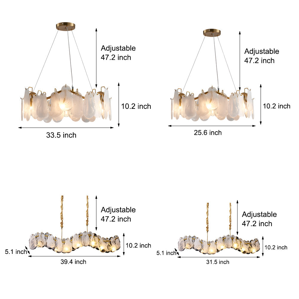 French Style Round Wave Glass Cloud Chandelier 3 Step Dimming Luxury Pendant Ceiling Lighting