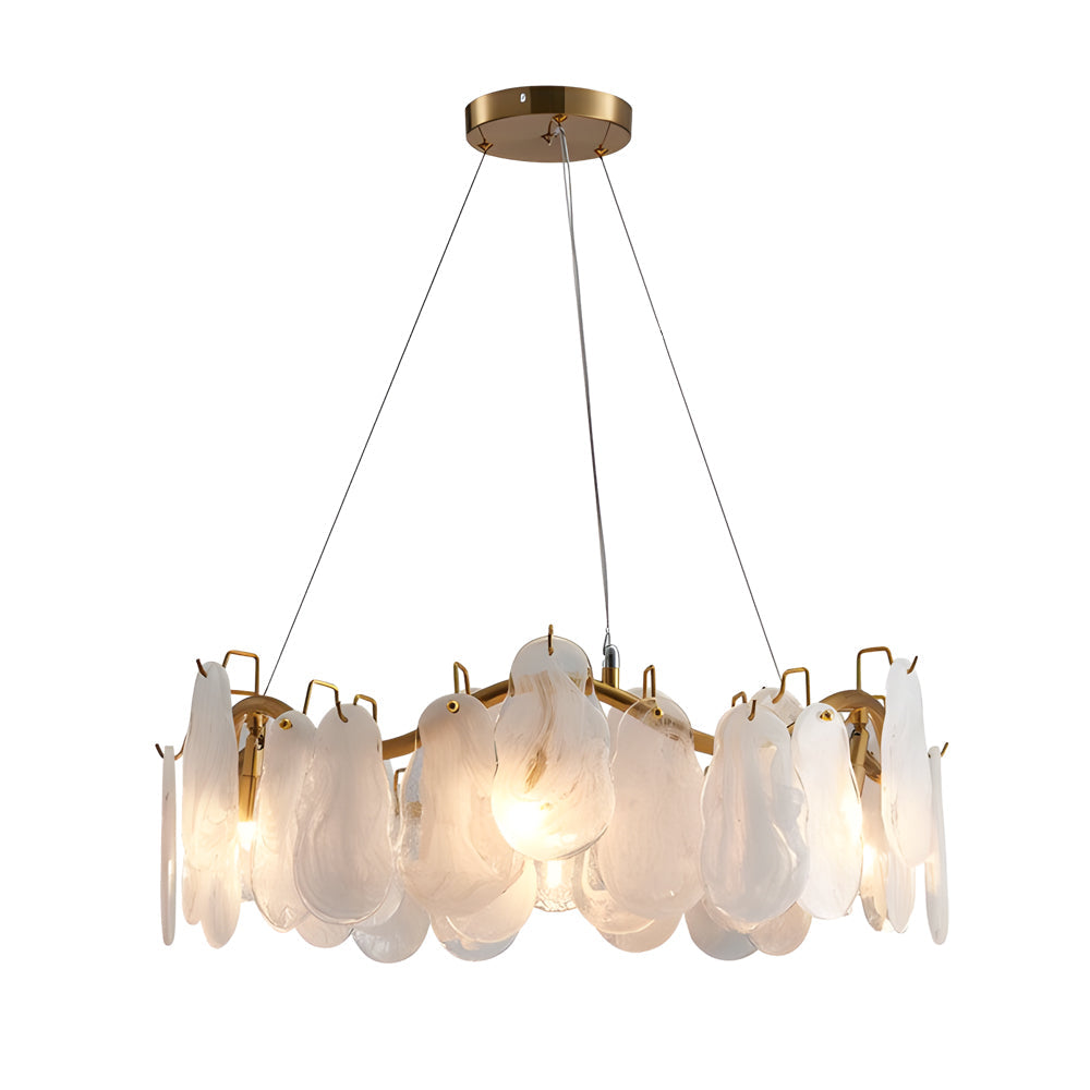 French Style Round Wave Glass Cloud Chandelier 3 Step Dimming Luxury Pendant Ceiling Lighting