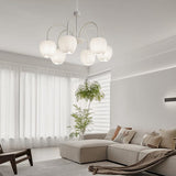 French Style Tulip Flower Milky White Glass Chandelier 3 Step Dimming LED Pendant Ceiling Light for Living Room