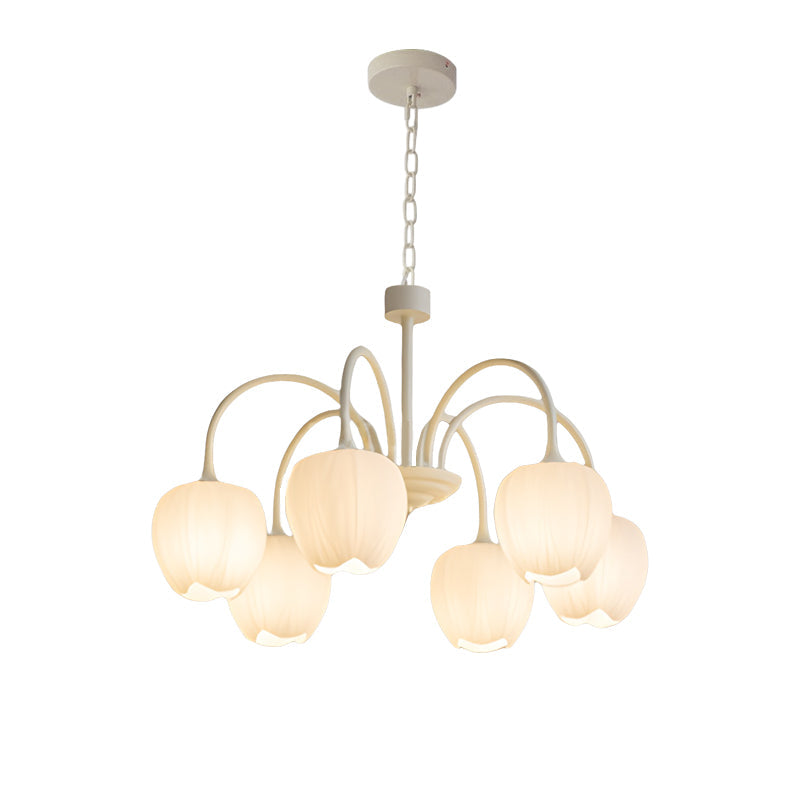 French Style Tulip Flower Milky White Glass Chandelier 3 Step Dimming LED Pendant Ceiling Light for Living Room
