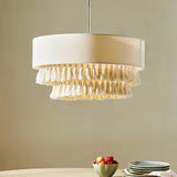 Freya Bohemian Tassel Pendant Light with Hemp Rope and Fabric Shade for Indoor Decor